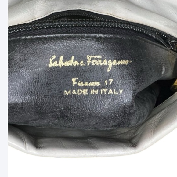 Salvatore Ferragamo 100% Leather Bag Off White Shoulder Bag Hinged Purse Vtg COA - Picture 7 of 17